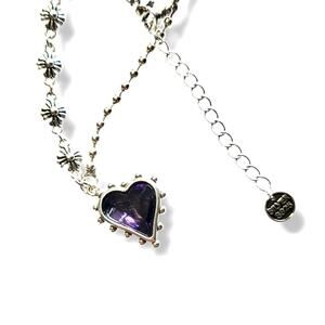 Fancy Silver Purple Crystal Heart Necklace 18" 2" Extender